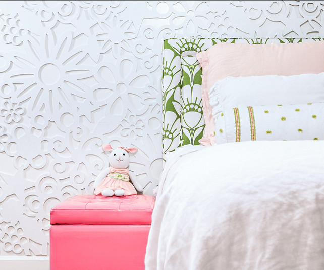 Kids Bedroom Decor Ideas. Wall Treatment are panels cut out of MdF and painted. They come in 39x39 sections. #KidsBedroomIdeas #KidsBedroomDecor