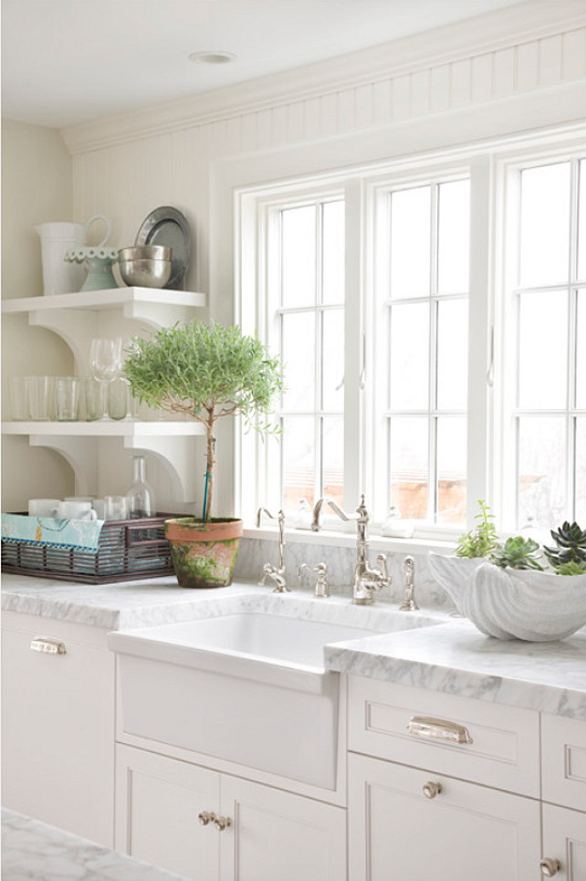 Kitchen Sink and Faucet. Classic apron sink from Whitehaus Collection. Faucet is from Rohl. Kitchen Hardware are from "Restoration Hardware". #Kitchen #ApronSink