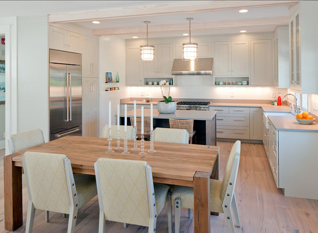 Kitchen. Small Kitchen Ideas. Small Kitchen Design. Small kitchen with pale gray cabinets. The pendants above island are the Ralph Lauren Andover Pendant. #KItchen #GrayKitchen #PaleGray #SmallKitchenIdeas SmallKitchenDesign