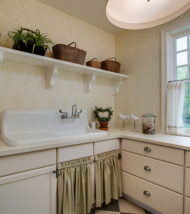 Laundry Room. Laundry Room Ideas. Traditional Laundry Room with vintage sink and sink skirt. #LaundryRoom #LaundryRoomIdeas #LaundryRoomDesign #TraditionalLaundryRoom