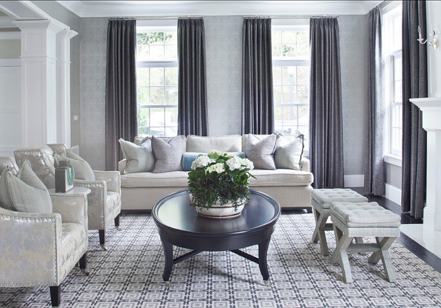 Living Room. Living Room Furniture. Living Room Chairs. The chairs in this living room are a custom order using Elizabeth Benefield fabric in Lyme. #LivingRoom #LivingRoomFurniture