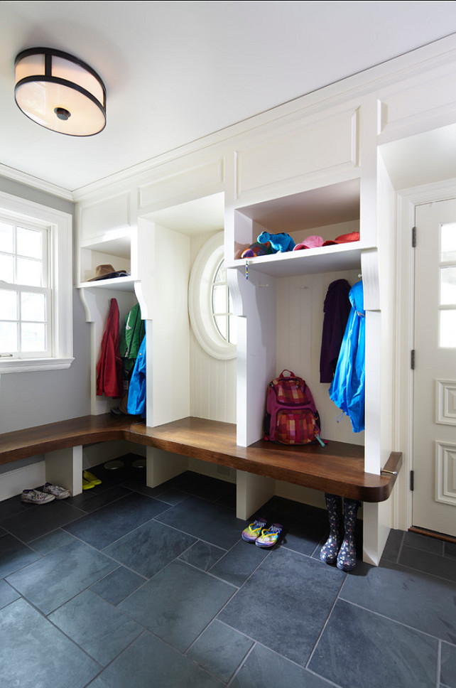 Mudroom. Mudroom Design. Mudroom with great design ideas! The flooring in this mudroom is slate_ a very durable stone, which is perfect for a mudroom. #Mudroom #MudroomDesign #MudroomIdeas. Designed by Yunker Associates Architecture. 