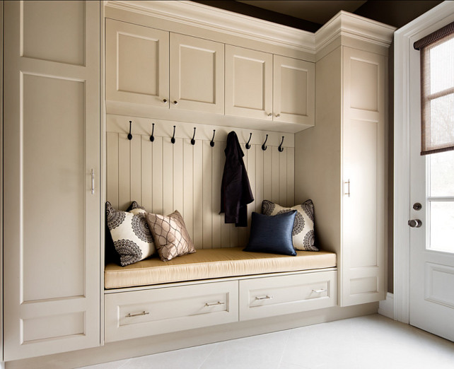 Mudroom. Mudroom Design Ideas. Mudroom Cabinet. "Benjamin Moore Winds Breath 981". #MudroomIdeas #MudroomDesign #MudroomCabinetry Designed by Jane Lockhart.