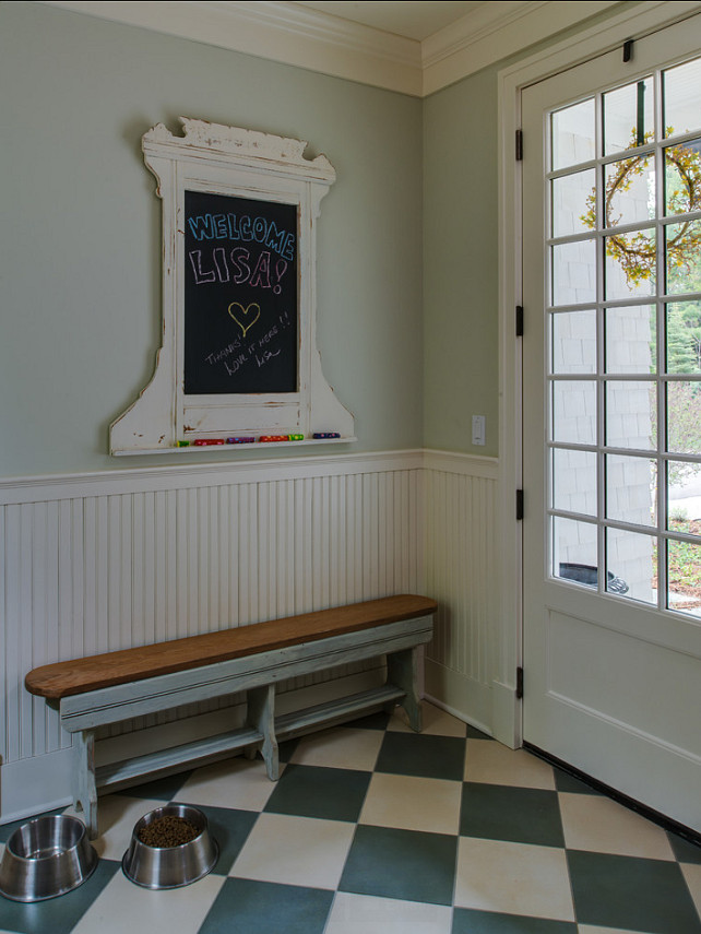 Mudroom. Mudroom Ideas. Simple mudroom with welcoming feel. The flooring is porcelain from Virginia Tile. It is the Crossvile Series. #Mudroom #MudroomIdeas #MudroomDesign #MudroomDecor