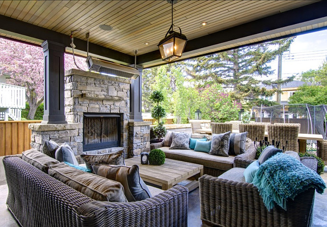 Patio Design Ideas. Patio with comfortable and stylish patio furniture, outdoor fireplace and great outdoor decor. #Patio #PatioIdeas #PatioDecor #PatioFurniture #PatioIdeas