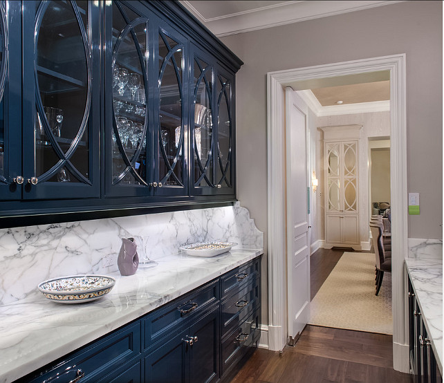 Butler's Pantry. Butler's Pantry with inspiring cabinet design and marble countertop. #ButlersPantry