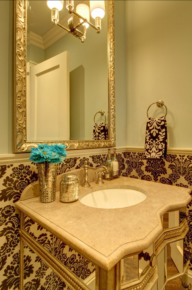 Powder Room. Powder Room Design. Powder Room with Damask Tiles. #PowderRoom #Damask