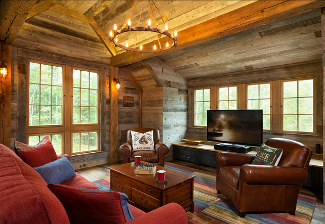 Rustic Family Room. Family Room with rustic decor and reclaimed floors. #RusticInterior #FamilyRoom #ReclaimedFloors #RusticDecor