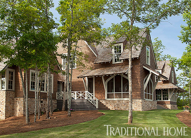 Shingle Homes. This Shingle style home is neither imposing nor pretentious. It blends perfectly with its natural surroundings. #BeautifulHomes #ShingleHomes #Architecture