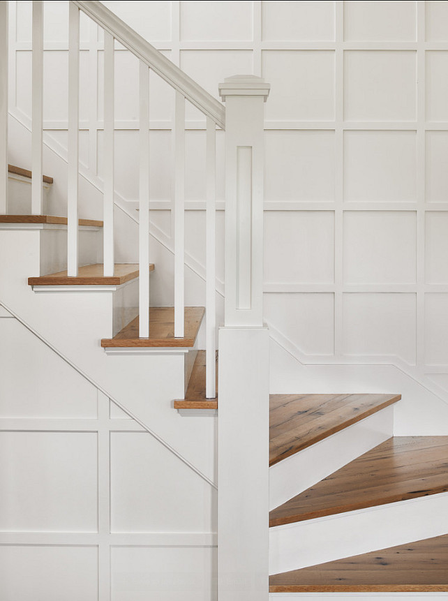 Staircase. Staircase Ideas. Simple staircase with timeless design. Floors are reclaimed white oak, rift and quartered, with a catalyzed waterborne urethane finish. #Staircase #Millwork