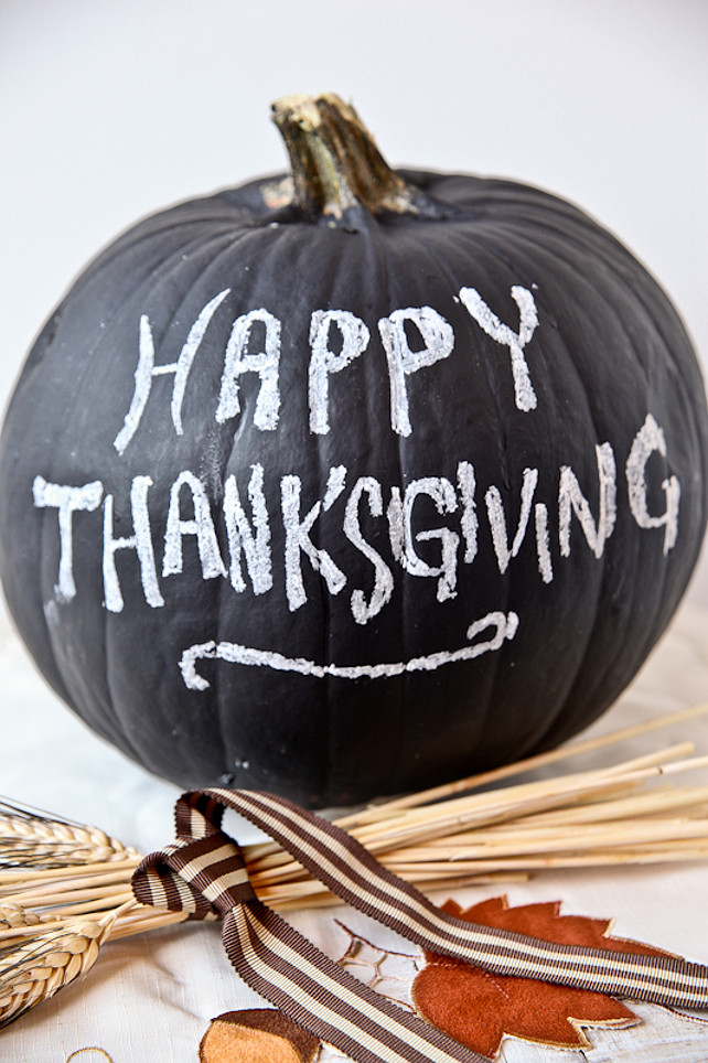 Chalk Painted Pumpkin.Thanksgiving Ideas. Chalkboard Pumpkins. #ThanksgivingIdeas. Via Better Recipes.