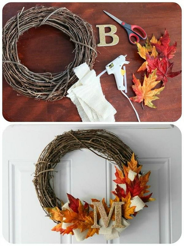 Thanksgiving Wreath. DIY Thanksgiving Wreath. 80+ DIY Thanksgiving Decorations.  Via Brittany Estes.