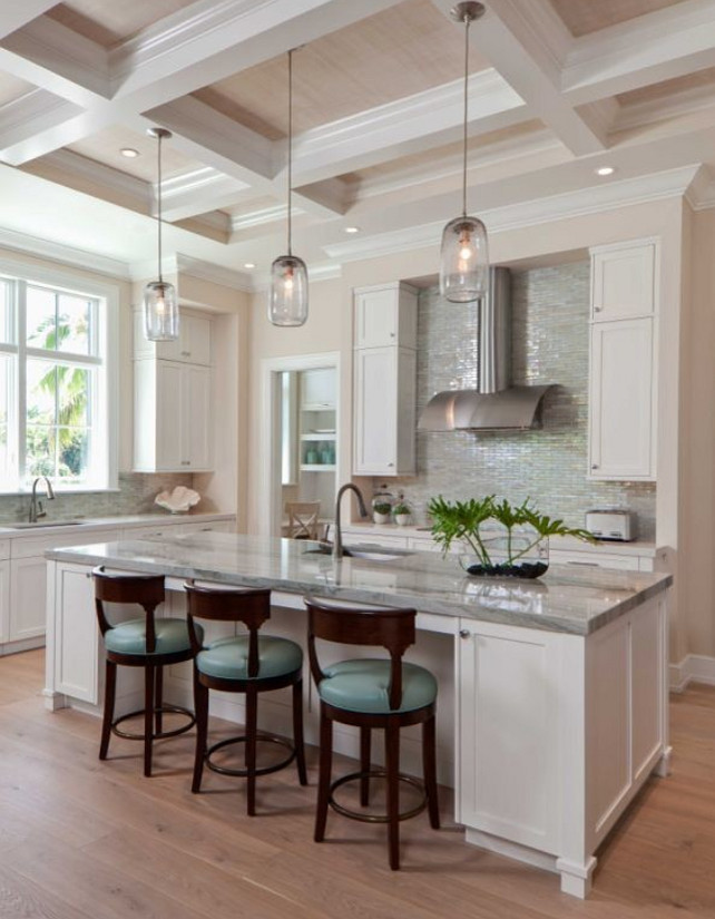Transitional White and Turquoise Kitchen. AlliKristé Custom Cabinetry and Kitchen Design.