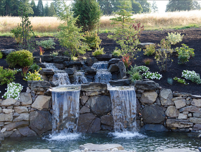 Waterfall. Backyard with waterfall.