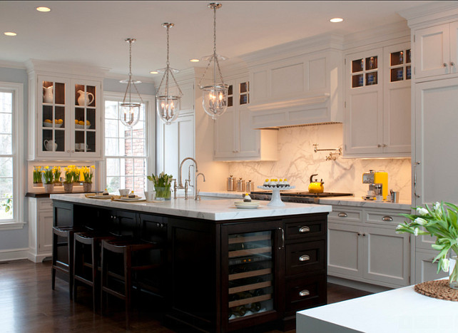 White Kitchen with Dark Island. Classic white kitchen with dark island. #WhiteKitchen #DarkIsland